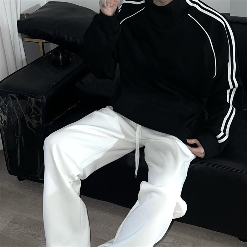抖音得物高品质二开25秋冬美式高街重磅结构织带高领立领卫衣W66,男装卫衣,电商A486-1
