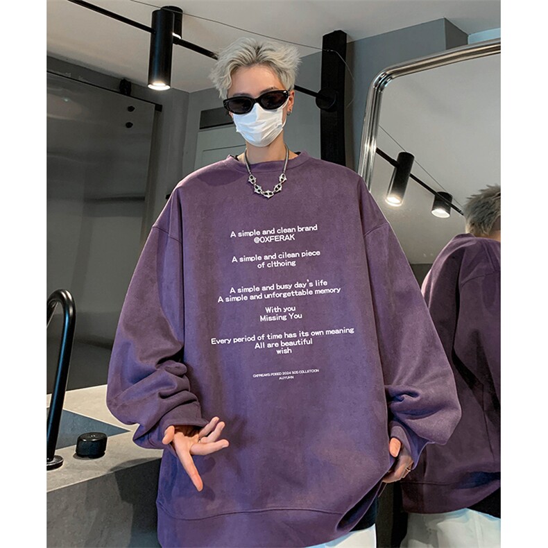 抖音得物供货提供视频秋冬重磅美式麂皮绒圆领卫衣JY561,男装卫衣,电商A486