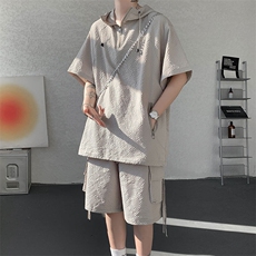 现货TZ772-特批56新款速干肌理感短袖衬衫短裤T恤大码套装，男装休闲套装，电商A059