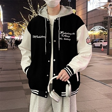 连帽假两件夹克外套男生宽松休闲秋季ins潮运动棒球服上衣663/P62，男装夹克，星座506