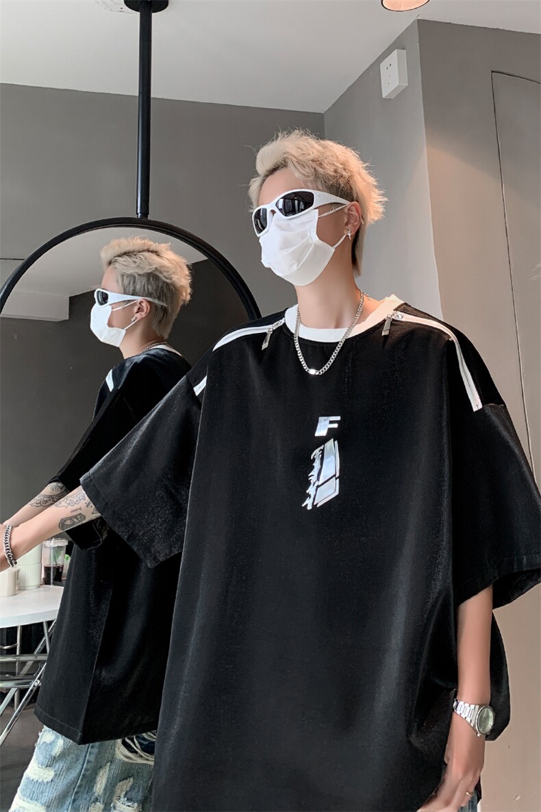 男装短袖T恤2025夏季拉链字母印花五分袖体恤XZ514-2-202465-P58,男装T恤,星座514-2(原B239)