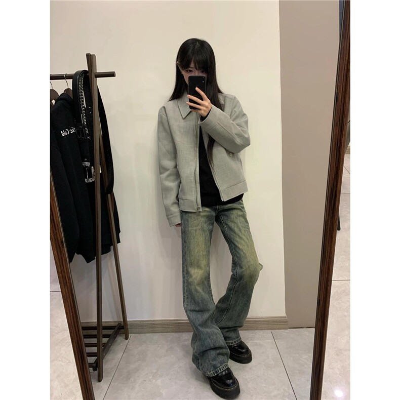 欧美式复古夹克男女开春初秋季翻领灰色西装外套潮牌BJK984,男装夹克,星座208-5