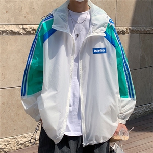 港风  夏季潮流宽松撞色连帽外套防晒服男  F6602  P55控 68图片