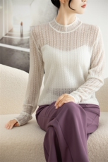 超仙镂空钩花针织衫女花边半高领薄款毛衣打底韩系软糯羊毛衫，女装针织衫/毛衣，雪真羊绒
