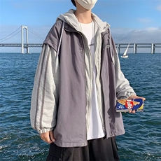 双层假两件拼接连帽外套男ins港风炸街痞帅宽松工装夹克W4537-P58，男装夹克，星座412-3