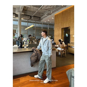 春秋季美式复古拼接连帽休闲开衫卫衣男女潮痞帅运动拉链夹克外套图片