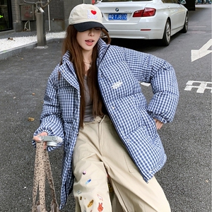 2025年新款高街字母刺绣设计感棉衣女冬季宽松小个子情侣棉服外套图片