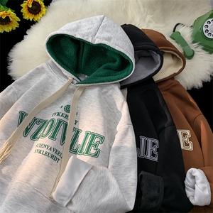 F84-P48 2024冬季新款高级感连帽保暖外套 美式复古羊羔绒卫衣男图片