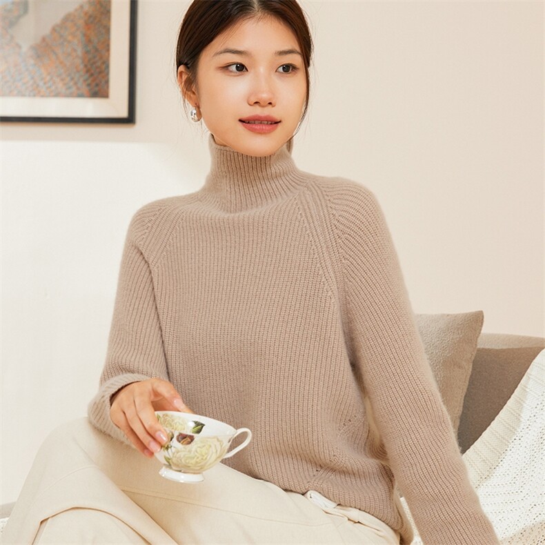 时尚百搭女士高领羊绒衫舒适保暖显瘦插肩设计,女装羊绒衫,澳冬特羊绒