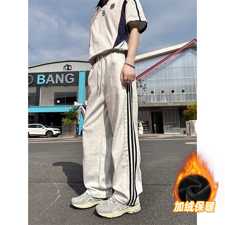 A178K2838P35加绒加厚秋冬季新款三条杠卫裤直筒宽松,男装休闲裤,电商A178