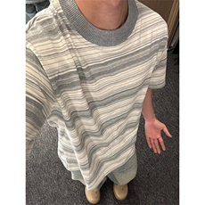 美式潮牌拼色条纹短袖T恤男女夏季宽松cleanfit半袖上衣LZ108-P28，男装T恤，星座1008