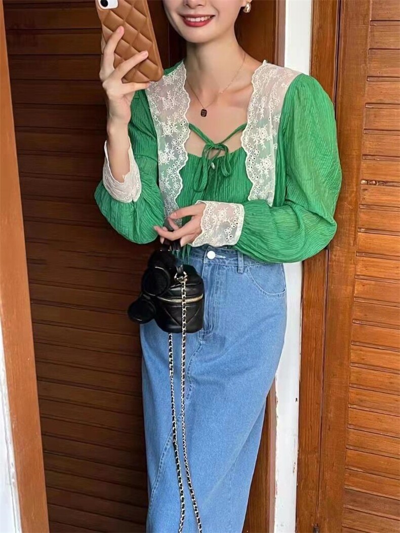 韩版早夏蕾丝拼接小衫，其它，格瑞琪
