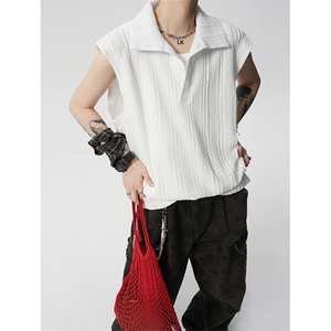 8XL-M 夏竖条纹纯棉背心男韩版宽松坎肩休闲运动午休T恤肌理DX333图片