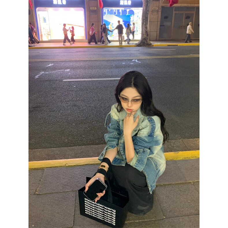 网络图现货 牛仔外套复古水洗做旧宽松休闲夹克R2066-P88图片