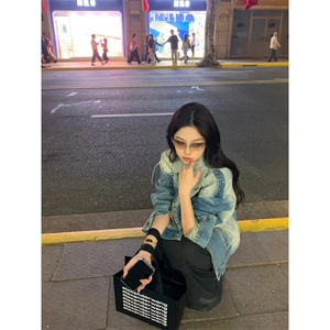 网络图现货 牛仔外套复古水洗做旧宽松休闲夹克R2066-P88图片