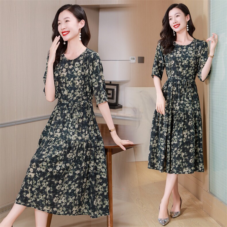 杭州重磅真丝连衣裙女夏季2025新款时尚印花显瘦高端桑蚕丝裙子,女装连衣裙,阿舍尔精品