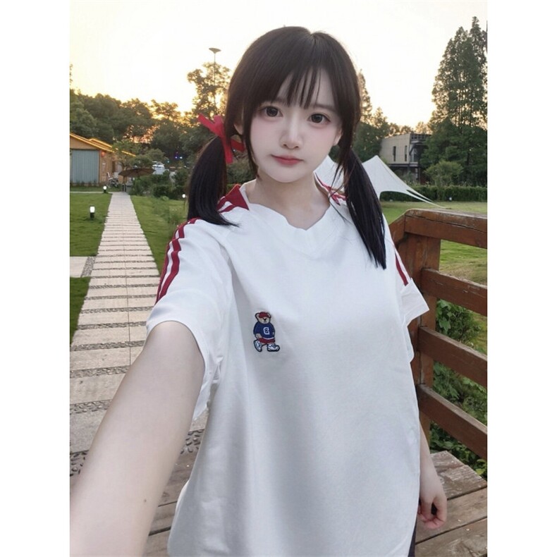 H1015-P35现货#固色不掉色+刺绣宽松休闲短袖T恤,女装T恤,星座617A-2