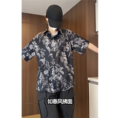 控价59扎染花衬衫水墨印花风衬衫多色宽松短袖衬衫CS892P30，男装衬衫，电商A128