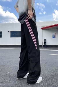 美式条纹速干冲锋裤男夏季潮牌拼接大口袋工装裤高街直筒速干长裤图片