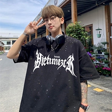 量大优供抖音视频支持得物配合二开美式满天星亮片短袖T恤MTX601，男装T恤，电商A486-1