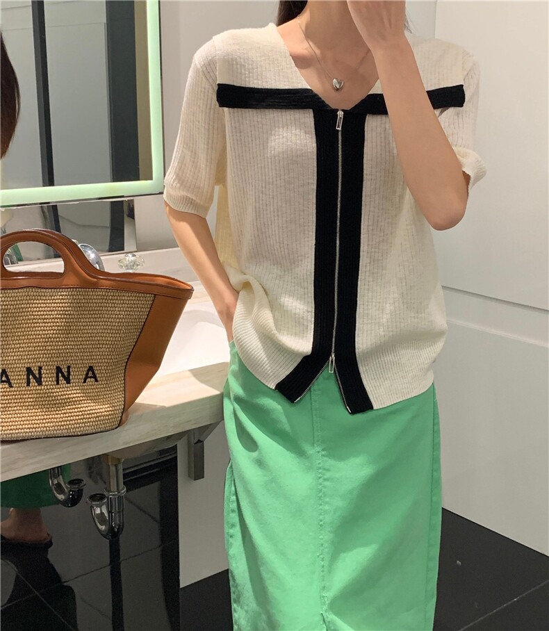 夏季新款简约百搭短袖针织衫女宽松休闲上衣,针织衫/毛衣,伟祺羊绒