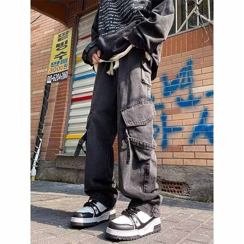 网图美式高街多口袋工装牛仔裤男宽松直筒阔腿牛仔长裤GT31-P55,男装牛仔裤,星座1001-1