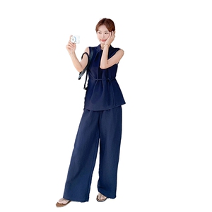韩版时尚高级感两件套女2025夏季新款无袖背心上衣阔腿裤套装潮图片