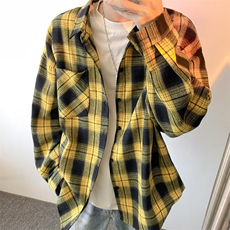 衬衫男秋季新款港风宽松大码磨毛格子长袖衬衣CS6638-特P29，男装衬衫，星座214-3