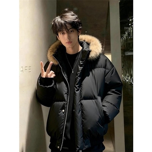 现货三防重磅硬挺boxy短款羽绒棉衣座山雕大毛毛领PU皮棉服外套冬图片