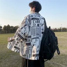 日系五分袖春夏季新款衬衫潮流慵懒男方领宽松型衬衫C260P30，男装衬衫，星座1116-2