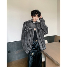 美式复古潮牌短裤牛仔外套春秋季新款宽松休闲时尚夹克上衣，男装工装外套，星座410-6（原星座1304-1）
