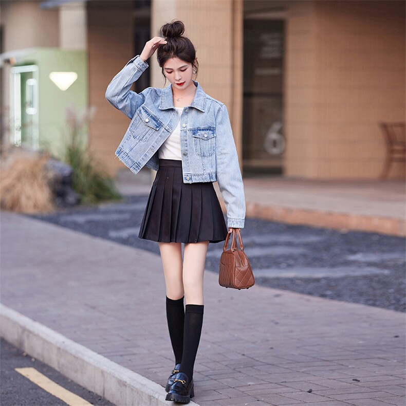 现货，牛仔外套双层下摆，里层洗毛边P138K189，女装牛仔外套，慧峰