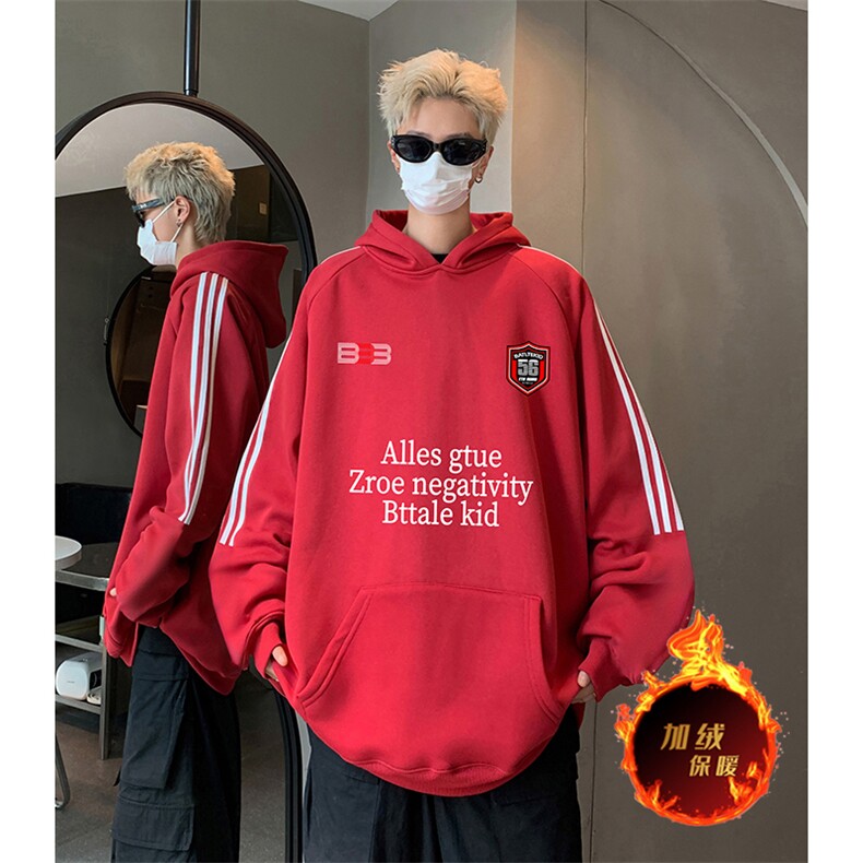 抖音得物供货提供视频秋冬重磅美式宽松织带连帽卫衣04203,男装卫衣,电商A486