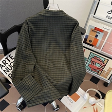 日系复古格纹西服男女生宽松小众设计小西装春休闲外套X018-P60，男装西服，星座308B-1