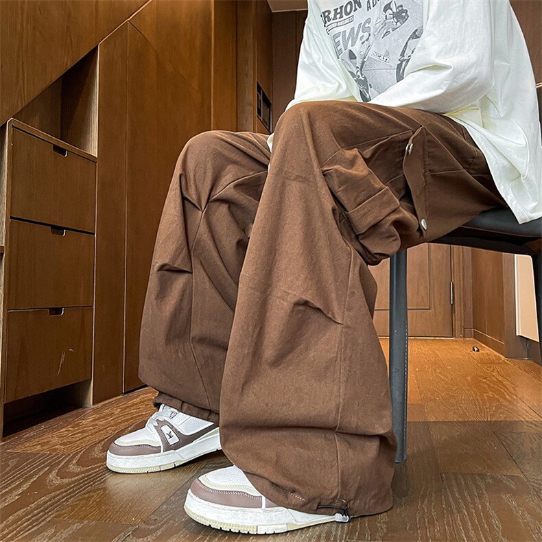 美式降落伞兵工装裤男高街复古褶皱休闲裤阔腿直筒KZ012P78加绒88，男装工装外套，电商B312