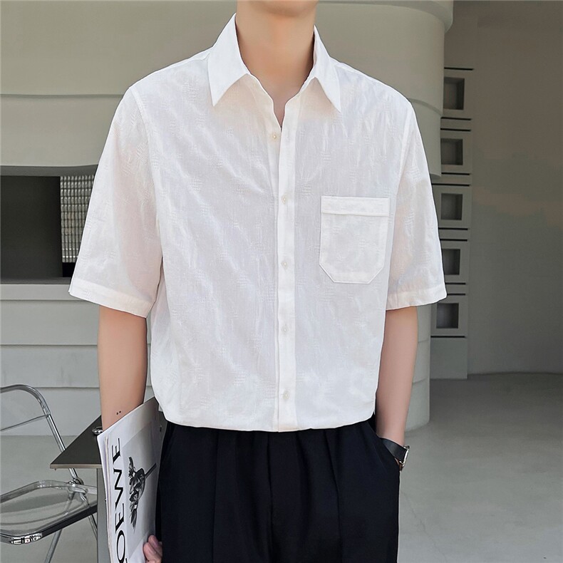 23提花面料纯棉短袖衬衫男士半袖宽松休闲衬衣DJ8919P55，男装T恤，电商B413