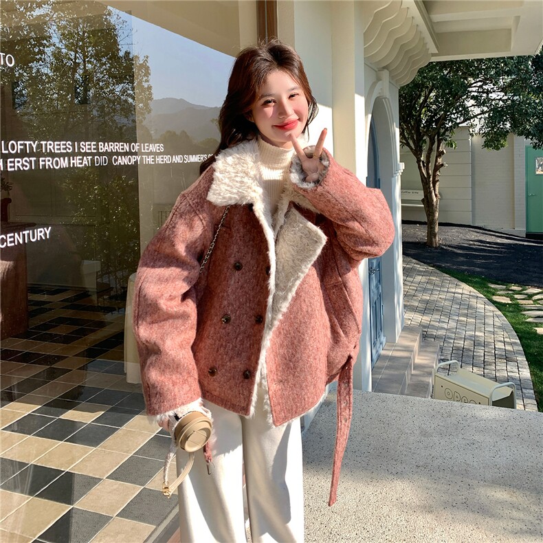 女生加厚纯电商只在线上销售女毛领通勤女装女士精品毛呢,女装毛呢外套,2C022