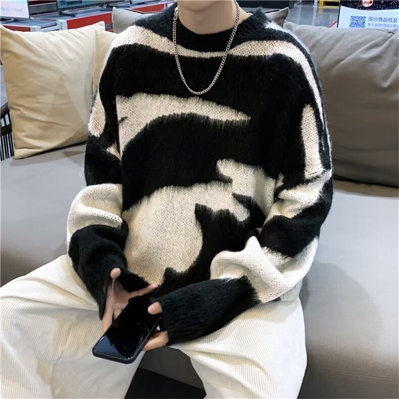 YM14-P45美式慵懒风毛衣男生冬季新款高级感圆领小众设计感,男装针织衫/毛衣,电商B323A