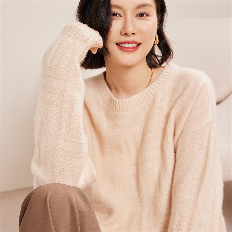 加厚保暖女羊绒衫舒适百搭显瘦圆领毛衣品质30%羊绒材质秋冬,女装羊绒衫,名驰羊绒
