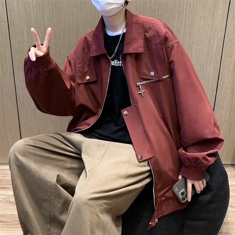 美式高街夹克男韩版潮流拉链口袋2024春季季新款ins外套W5359-P60图片