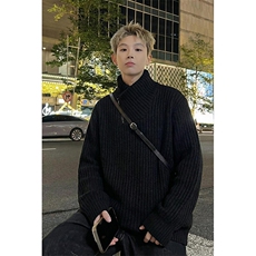 高品质春装新款老钱风美式高街鱼骨纹斜拉链解构高领卫衣长袖t恤，男装T恤，电商A486-1