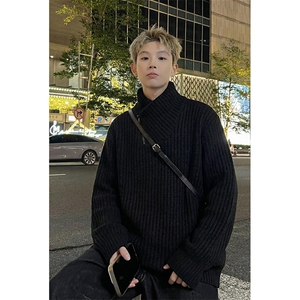 高品质春装新款老钱风美式高街鱼骨纹斜拉链解构高领卫衣长袖t恤图片