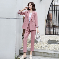 2021春秋款纯色西装两件套翻袖修身显瘦个性气质两件套，女装套装/套裙，瑶迪依秀