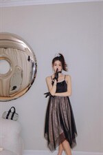 现货ceelphy浪漫网纱撞色不规则裙摆吊带，女装背心吊带，ceelphy