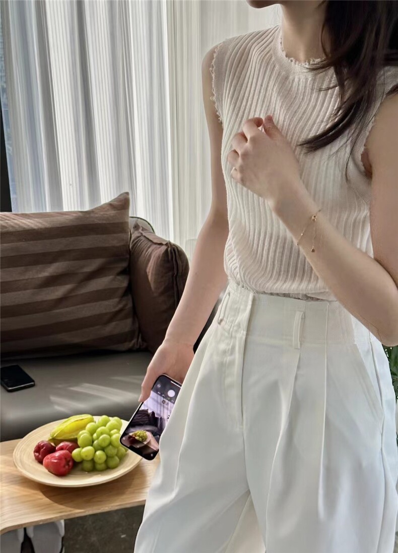 无袖针织背心女夏季外穿镂空设计感交叉露背设计感小上衣,针织衫/毛衣,缘满羊绒