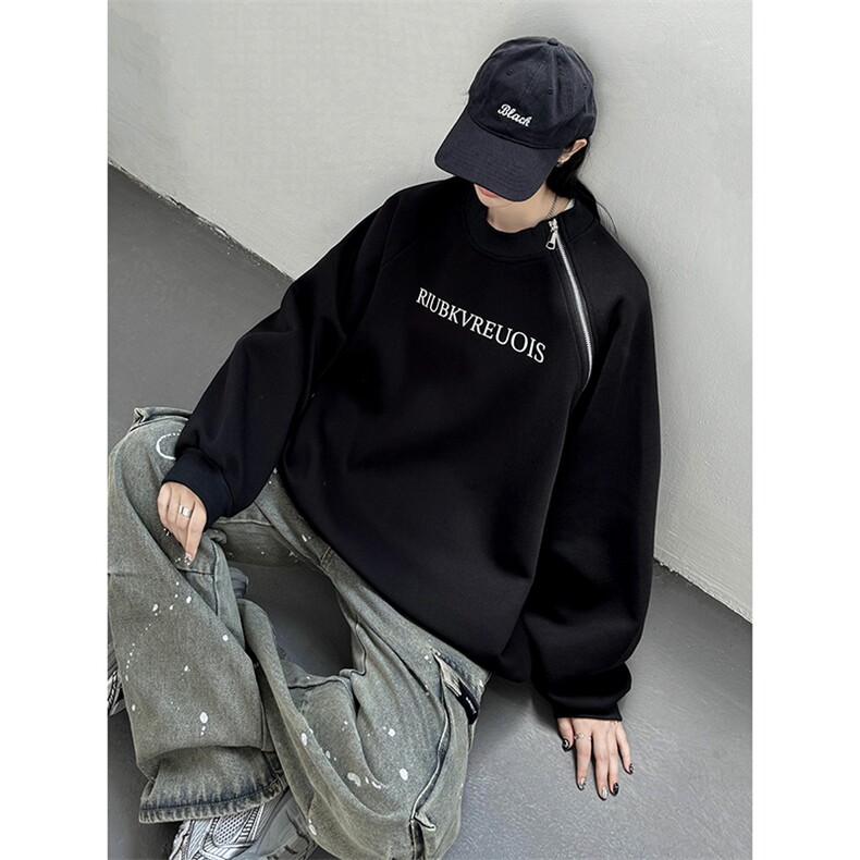 中性风新品美式设计感半拉链重磅情侣卫衣外套上衣男女G1091P58,女装短外套,电商A339