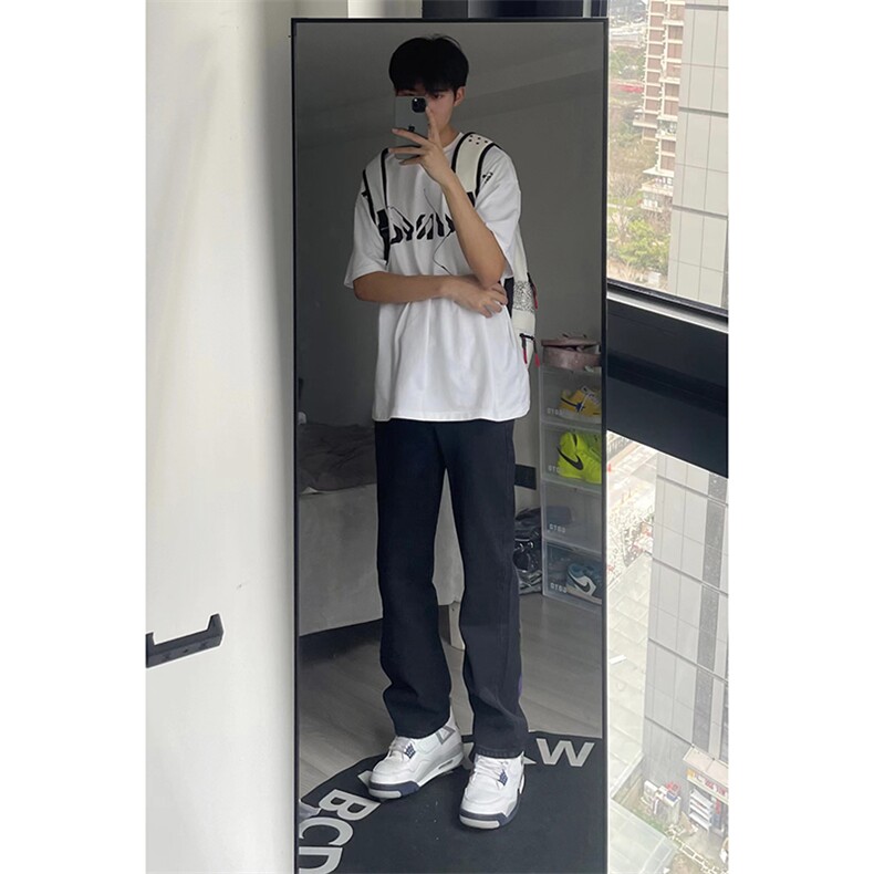 B221美式ins高街暗黑小众情侣毛巾绣直筒牛仔裤LK23021-P65控88,男装牛仔裤,电商B221