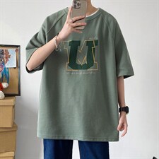 港风夏季潮牌插肩袖刺绣复古字母印花潮时尚男装ZDY3412-P48，男装T恤，星座717