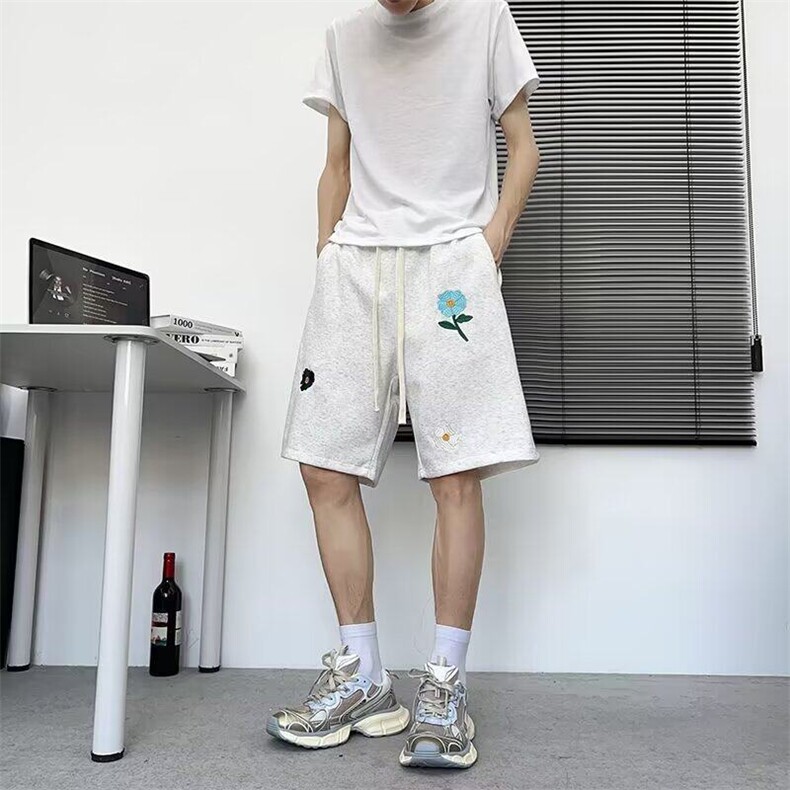 夏季美式小花刺绣宽松运动短裤五分男潮人百搭情侣潮流K6490-P28图片