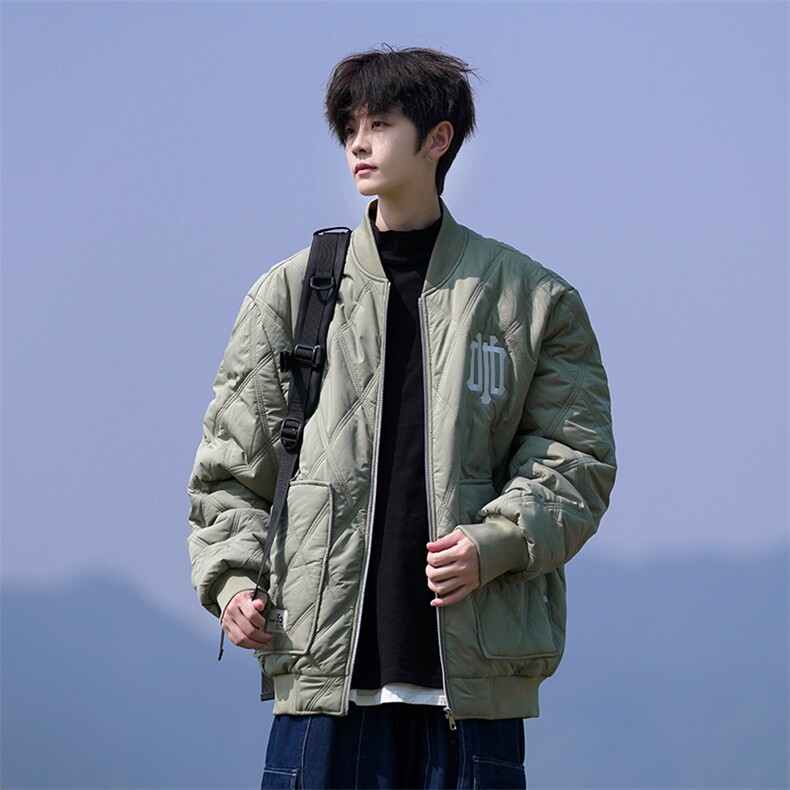 M3077-P75冬季新款菱形格棒球服宽松加厚刺绣棉衣,男装棉衣,星座109